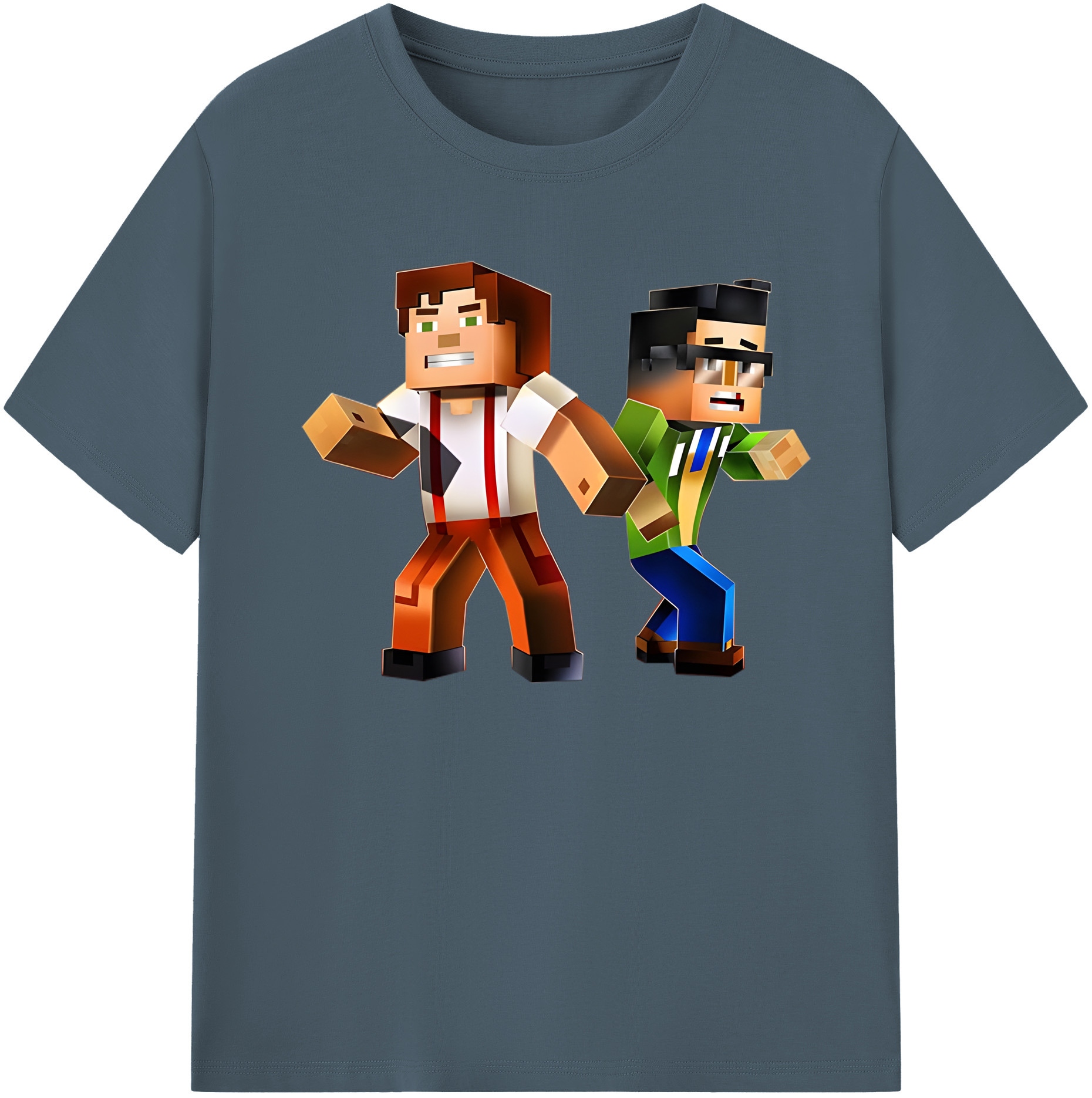（画像用） マインクラフト ブロックの世界 Minecraft MC Block world 綿100％半袖Tシャツ（フロントプリント）